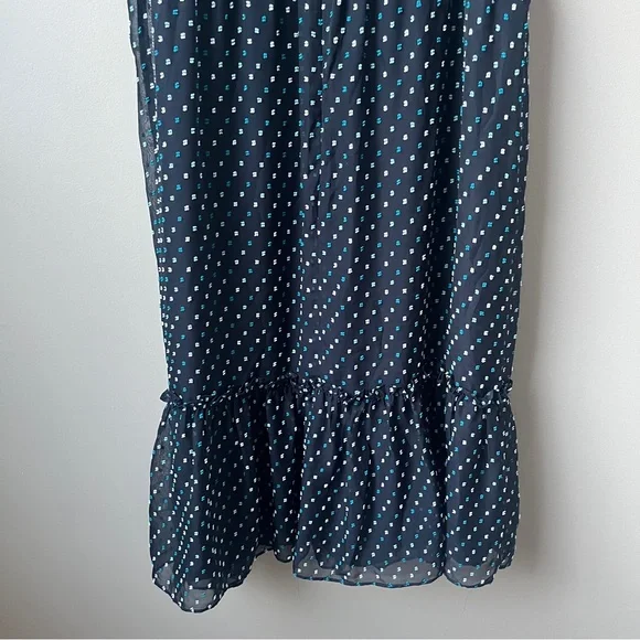 Loft Outlet Dress Women's 8 New NWT Navy Blue Tufted Swiss Dots Midi Ruffles - Picture 8 of 12